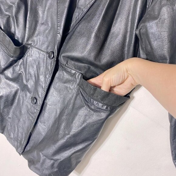 Vintage Pelle Cuir black 90s oversized leather jacket L - Picture 11 of 14